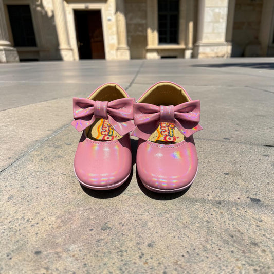 Camila, zapatitos rosa tornasol con moño Christhinne