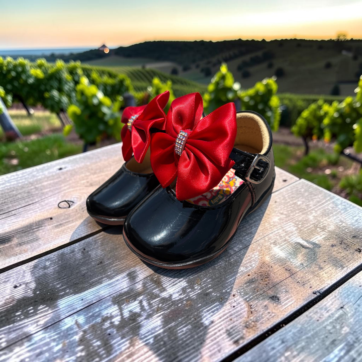 Sofía, zapatitos de charol negro con lazo rojo Christhinne - foto 2